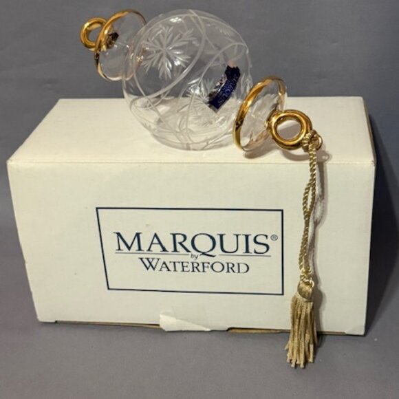 Vintage Marquis Waterford Glass Christmas Ornament Ball Gold Tassle Box Holiday - Picture 1 of 3